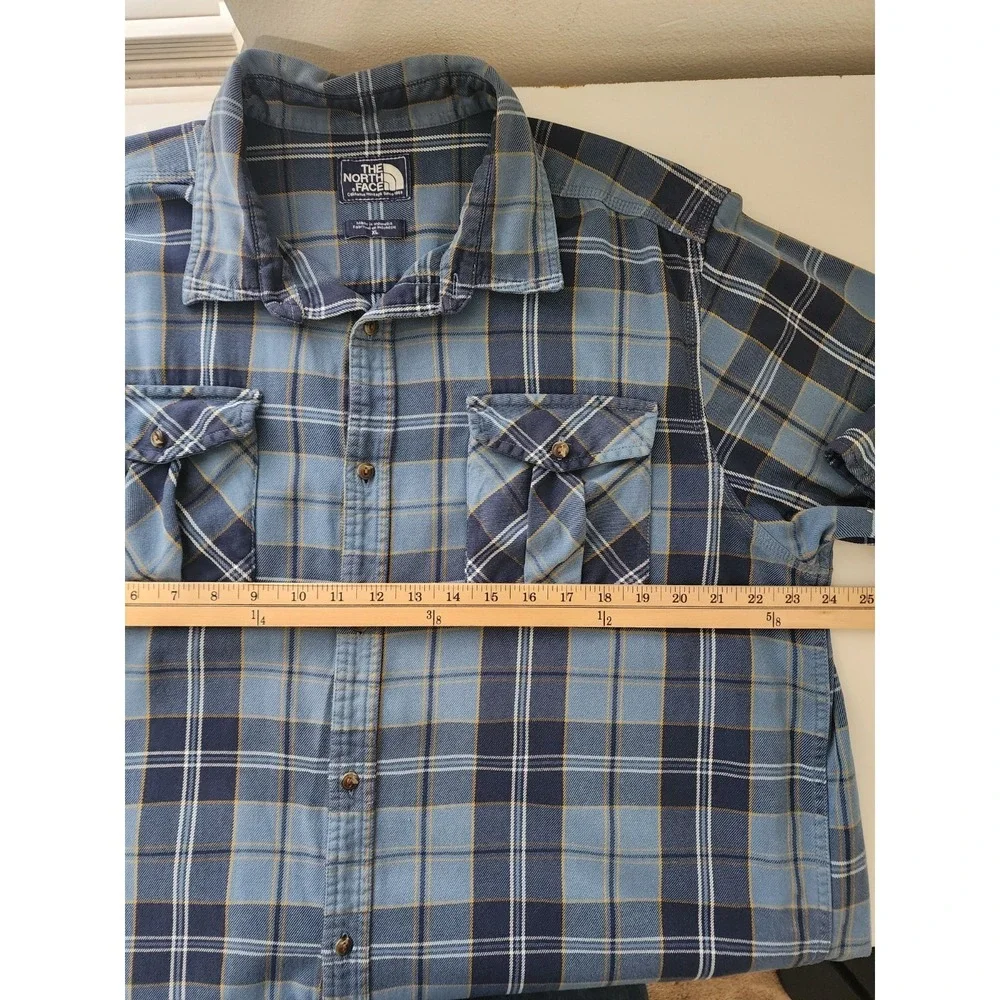 The North Face Flannel Shirt Mens XL‎ Blue Plaid Button Up Cotton Long